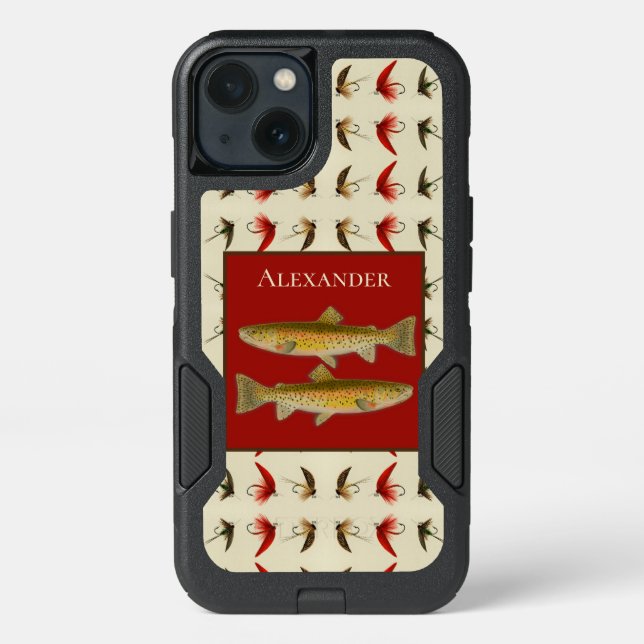 Rust Custom Fly Fishing Flies Trout Rustic  Otterbox iPhone Case (Back)