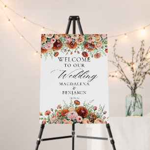 Rust Dahlia Flowers Fall Calligraphy Welcome Sign
