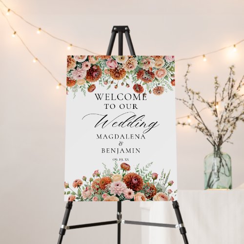 Rust Dahlia Flowers Fall Calligraphy Welcome Sign
