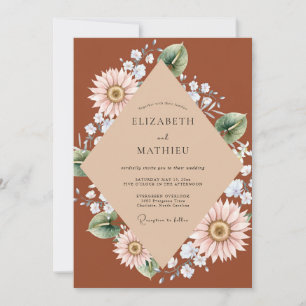 Rust Daisy Leaf Wedding Invitation