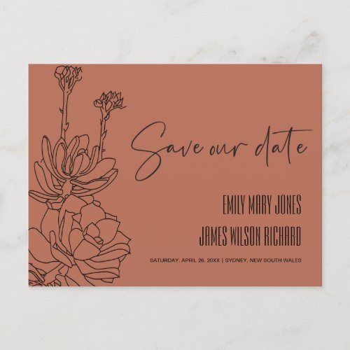 RUST DESERT CACTI SUCCULENT SKETCH SAVE THE DATE ANNOUNCEMENT POSTCARD