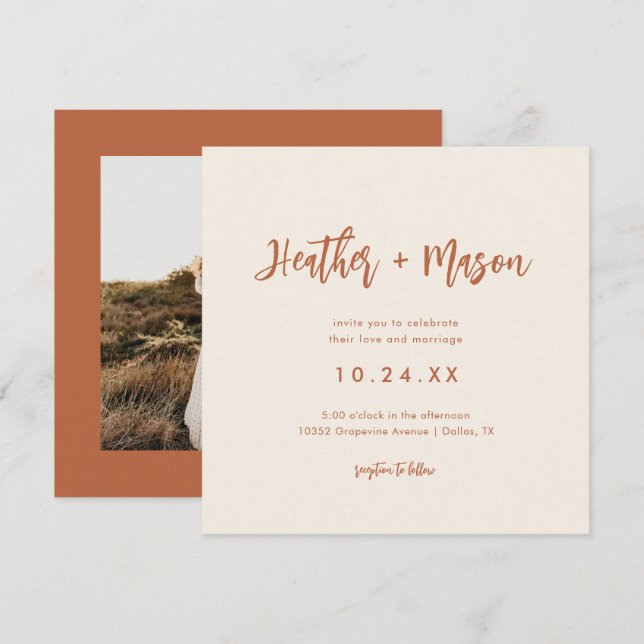 Rust Desert Wedding Square Photo Wedding  Save The Date (Front/Back)