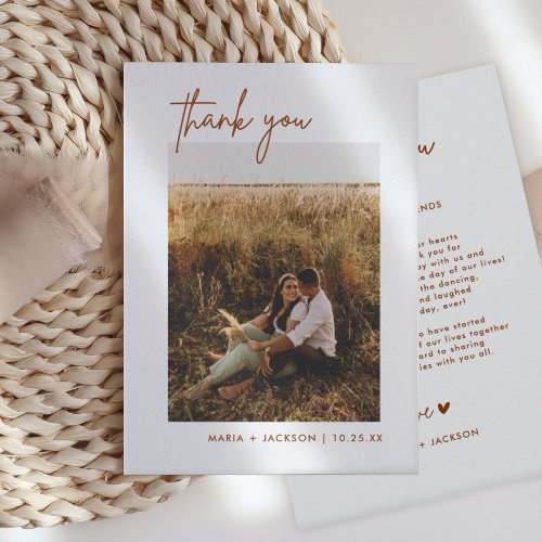 Rust Earthy Photo Wedding Thank You Cards