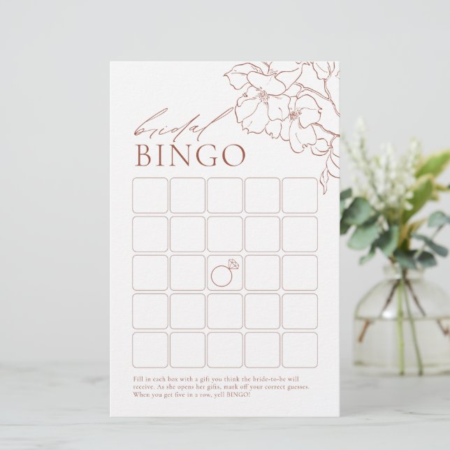Rust elegant floral bridal shower bingo game (Standing Front)