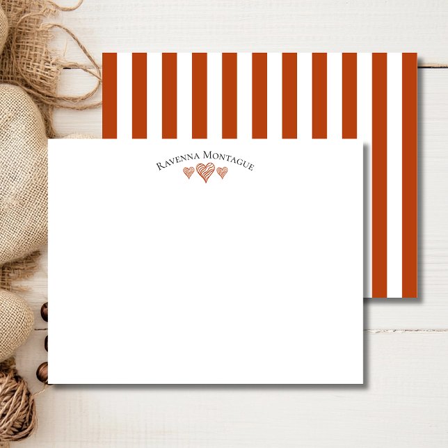 Rust Elegant Wavy Hearts Striped Note Card (Creator Uploaded)