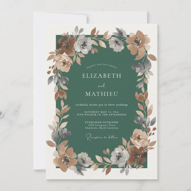Rust Emerald Leafy Wedding Invitation (Front)