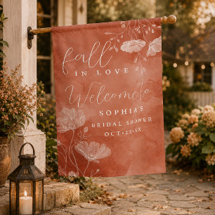 Rust Fall Bridal Shower Welcome Flag Sign