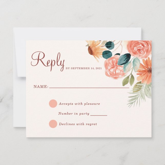Rust Fall Floral Autumn Field Flowers Reply RSVP Card (Front)