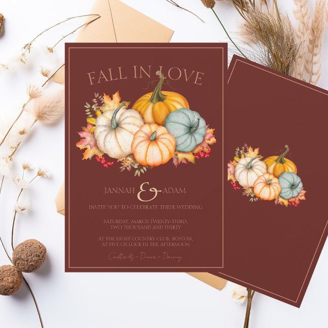 Rust Fall in Love Pumpkin Wedding Invitation (Creator Uploaded)