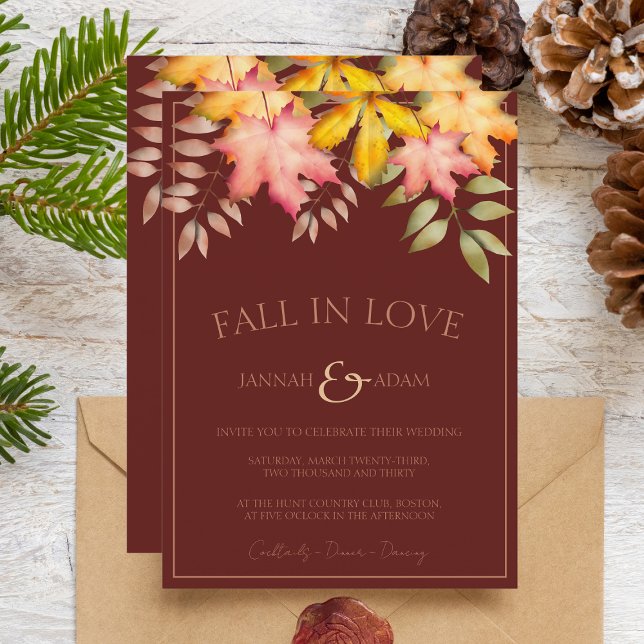 Rust Fall Leaves Autumn Wedding Invitation (Creator Uploaded)