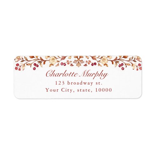 Rust Fall Vintage Botanical Floral return address Label