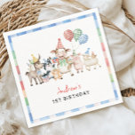 Rust Farm Animals Kids Birthday Napkins<br><div class="desc">This item is a charming and cheerful design perfect for a little one's big day! It features a lively watercolor barnyard scene with adorable farm animals like a cow, pig, sheep, and duck, all celebrating with party hats and balloons. It's perfect for parents looking to throw a fun, animal-themed celebration...</div>