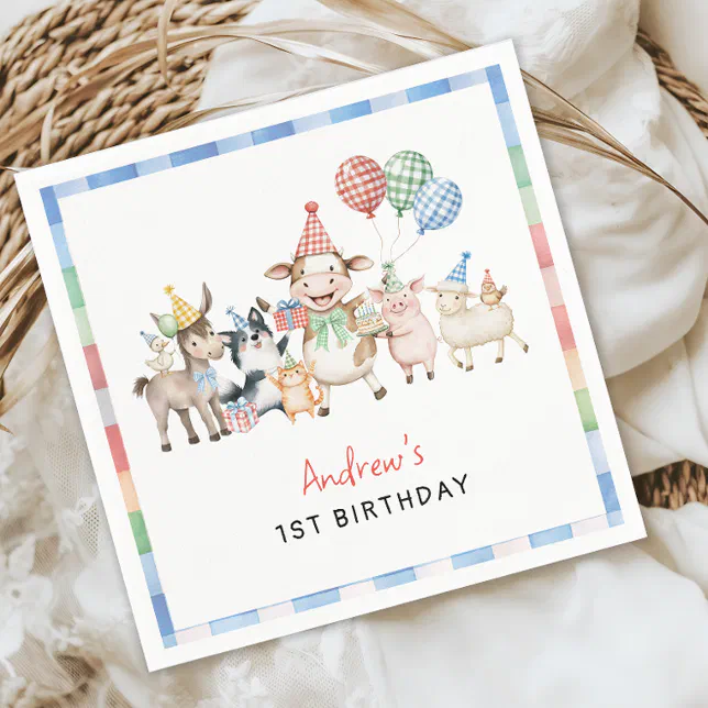 Rust Farm Animals Kids Birthday Napkins | Zazzle