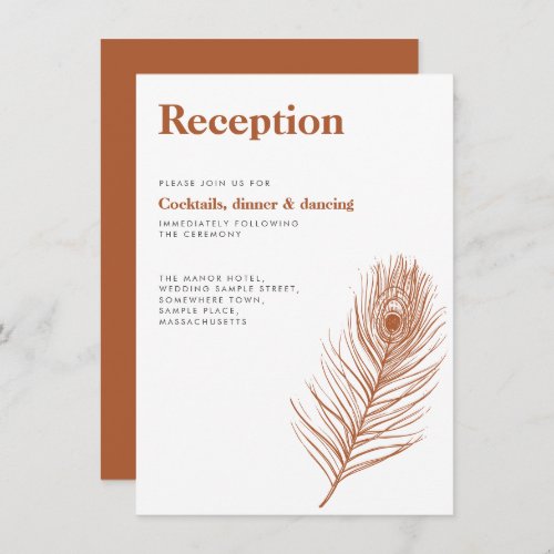 Rust Feather Terracotta Wedding Reception Enclosure Card