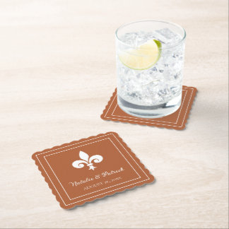 Rust Fleur de Lis Wedding Paper Coasters