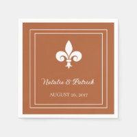Rust Fleur de Lis Wedding Paper Napkins