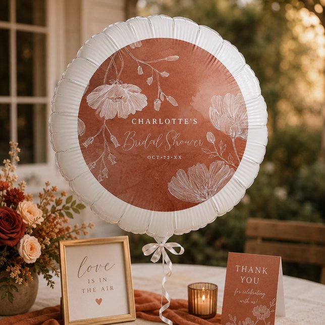 Rust Floral Bridal Shower Balloon (Bridal shower celebration with warm details)