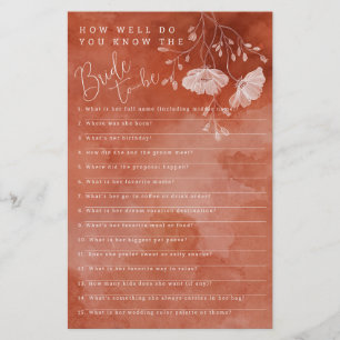 Rust Floral Bridal Shower Game Card