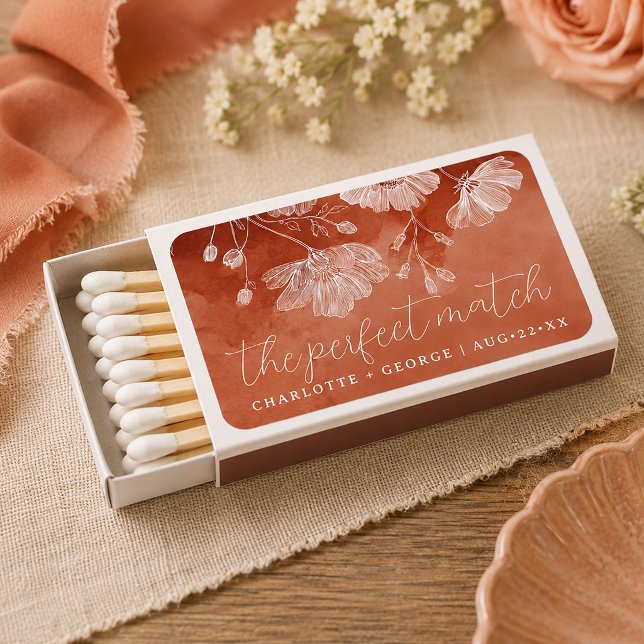 Rust Floral Bridal Shower Matchbox Favor Matchboxes (The perfect match wedding favor)