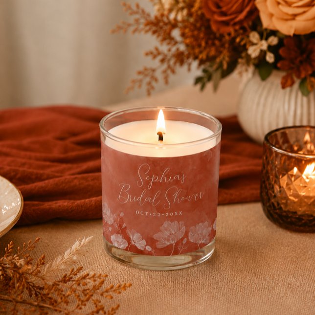 Rust Floral Candle Favor for Bridal Shower (Fall in love bridal shower candle)