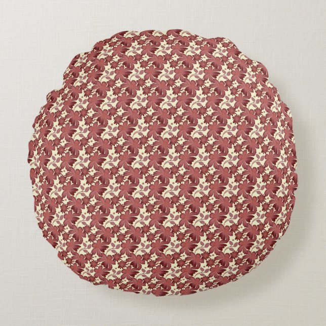 Rust Floral Leaf Pattern | Terracotta Botanical  Round Pillow (Front)