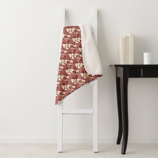 Rust Floral Leaf Pattern | Terracotta Botanical  Sherpa Blanket (In Situ)