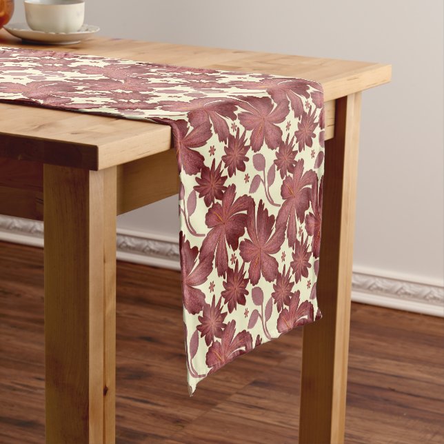 Rust Floral Leaf Pattern | Terracotta Botanical  Short Table Runner (In Situ)