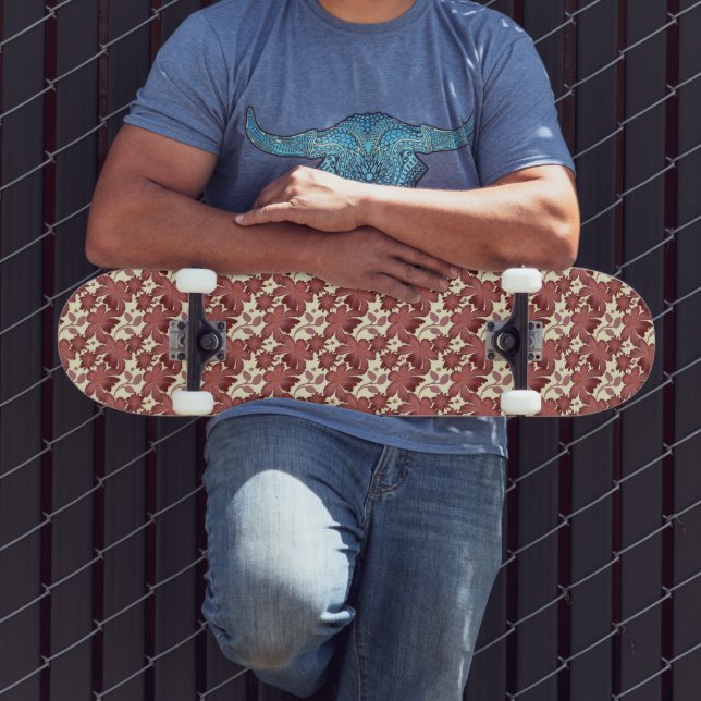 Rust Floral Leaf Pattern | Terracotta Botanical  Skateboard (Outdoor 3)