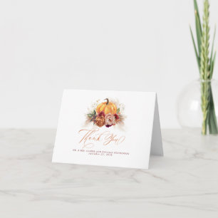 Rust Floral Pampas Grass Pumpkin Wedding Thank You Card