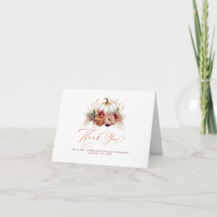 Rust Floral Pampas Grass Pumpkin Wedding Thank You Card