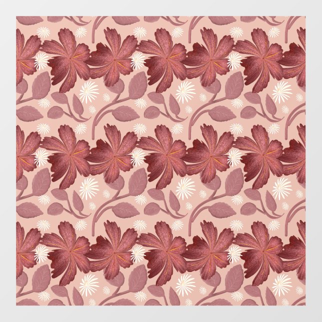 Rust Floral Seamless Pattern Large Flowers Minimal Wall Decal (Front)