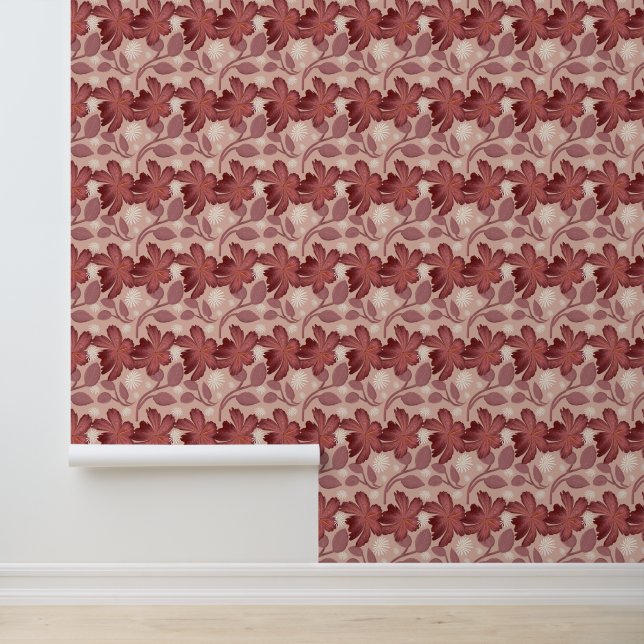 Rust Floral Seamless Pattern Large Flowers Minimal Wallpaper (Application)