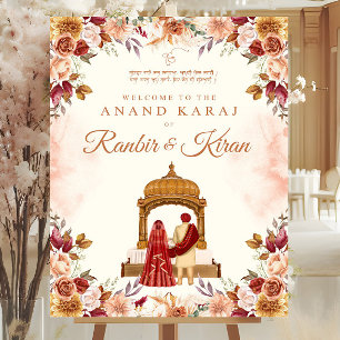 Rust floral theme Anand Karaj Welcome Sign Couple 
