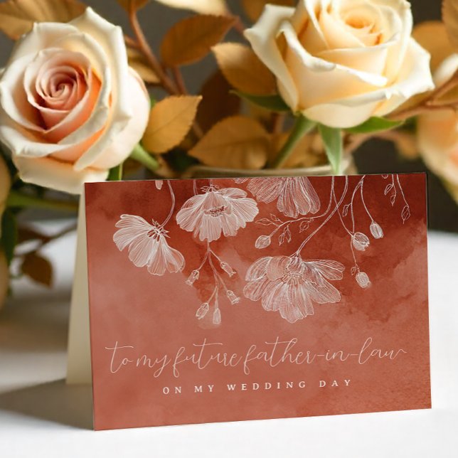 Rust Floral Wedding Day Card Future Father-in-law (Future Father In Law, Wedding Day Card)