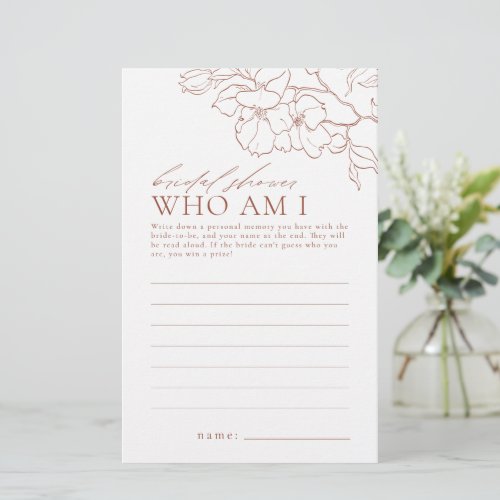 Rust floral who am I bridal shower game