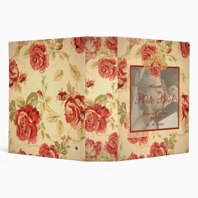 Rust floral yellow retro antique customizable 3 ring binder (Background)