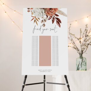 Rust Florals Single Table Wedding Seating Chart Foam Board