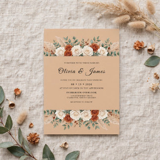 Rust Foliage Earthy Eucalyptus Wedding Invitation
