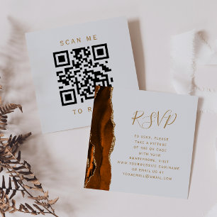 Rust Gold Agate Gray Wedding QR Code RSVP Enclosure Card