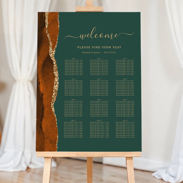 Rust Gold Agate Green 12-Table Wedding Seating Foam Board (Creator Uploaded)