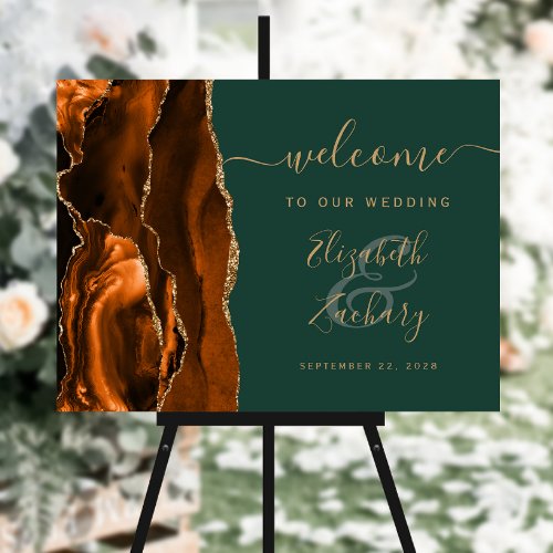 Rust Gold Agate Hunter Green Wedding Welcome Foam Board