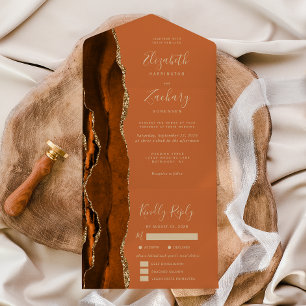 Rust Gold Agate Meal Options Wedding All In One Invitation