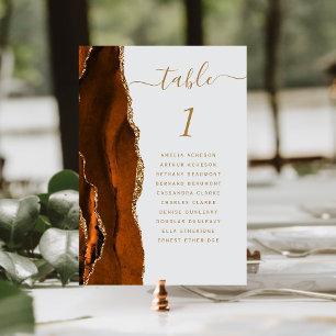 Rust Gold Agate Pale Gray Wedding Table Number