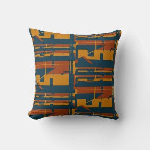 Rust Gold Dark Blue Southwest Look Large Mosaics Throw Pillow