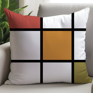 Rust Gold Green Mondrian Style Throw Pillow