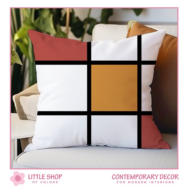 Rust Gold Mondrian Style Throw Pillow (Creator Uploaded)