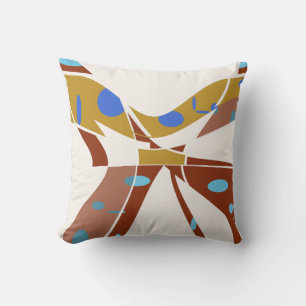 Rust Gold Tan with Blue Spots Abstract Butterfly Throw Pillow