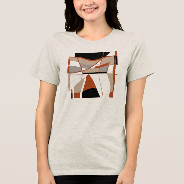 Rust Gray Beige Black Bold Shapes MCM Look Motif Tri-Blend Shirt (Front)