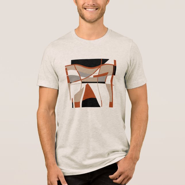 Rust Gray Beige Black Bold Shapes MCM Look Motif Tri-Blend Shirt (Front)