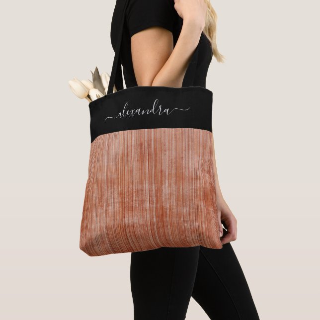 Rust Gray Black rustic ombre personalized striped Tote Bag (Close Up)